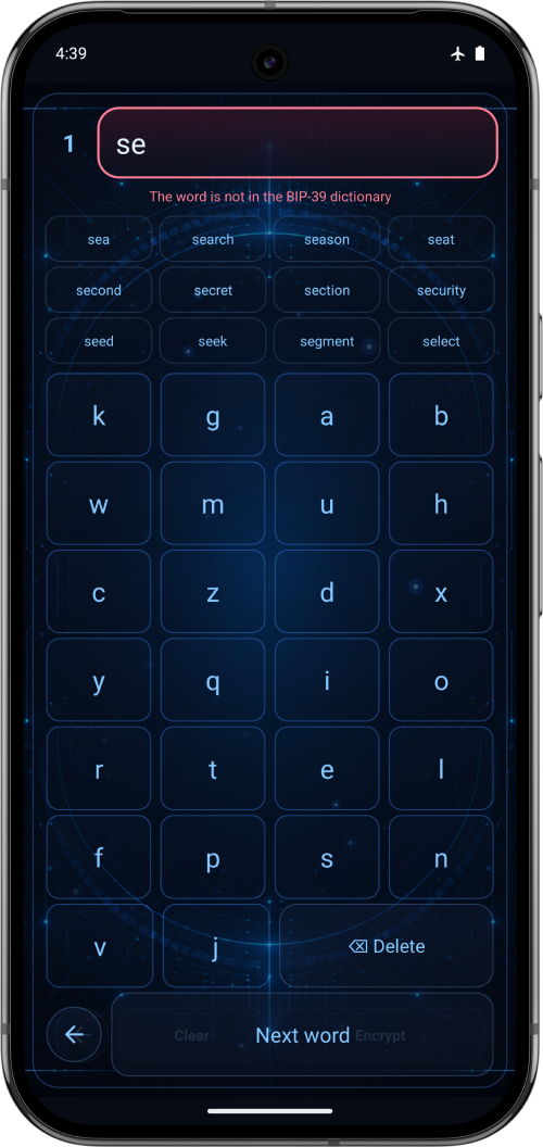 Seeder application keyboard page