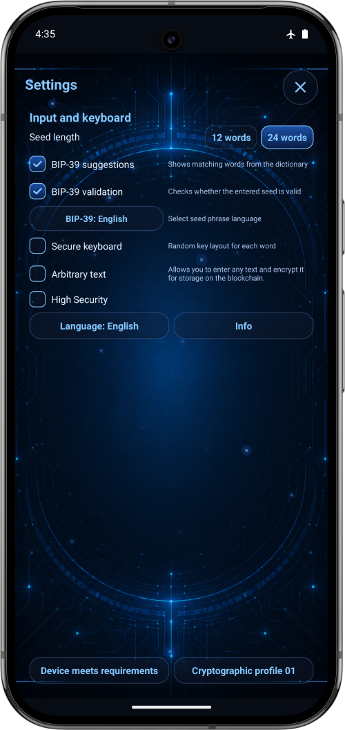 Seeder application Settings page