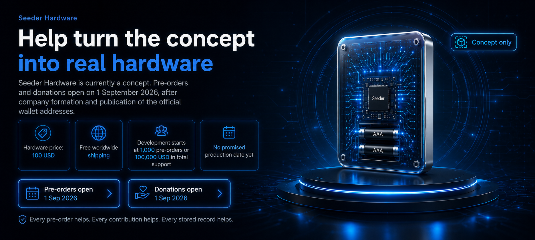 Seeder Hardware community-funded pre-order campaign